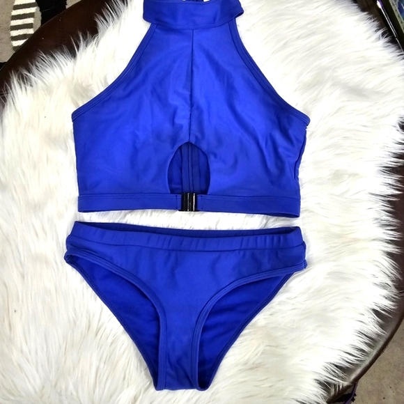 Brave Soul x Nasty Gal Bikini Set – Cobalt Blue Cut-Out High Neck Top, Racerback - Picture 7 of 16